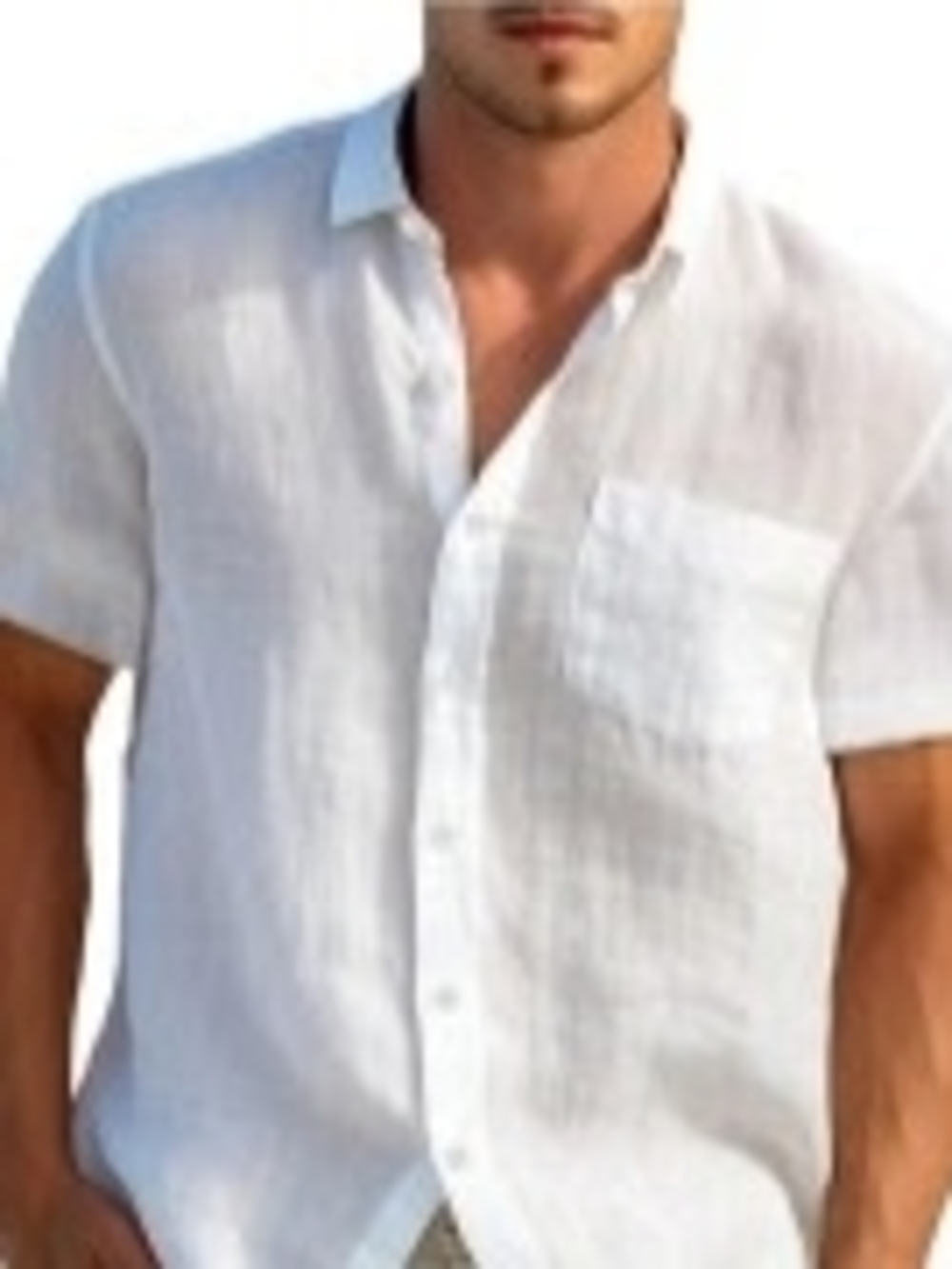 Men's Casual White Short-Sleeve Linen Shirt